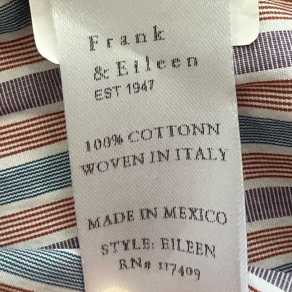 Frank & Eileen Eileen Italian Cotton Stripe Button Down Shirt Large - Picture 7 of 8